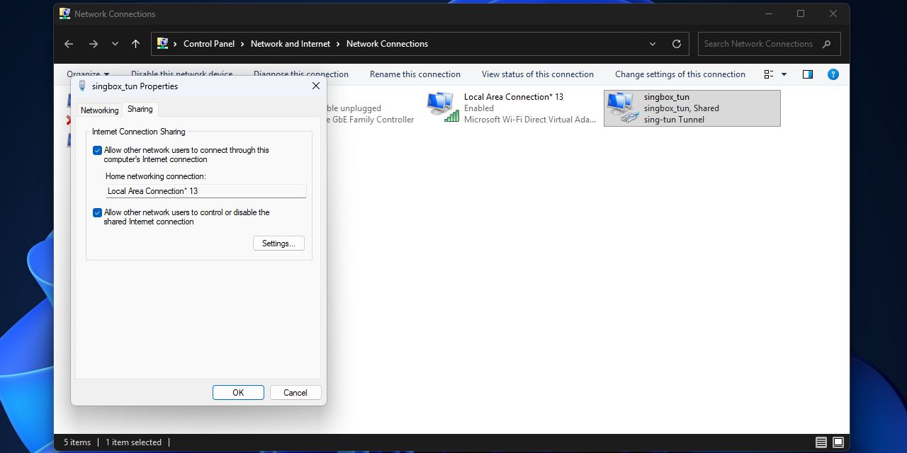 تنظیمات Sharing