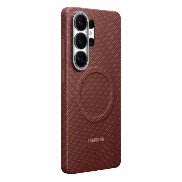 قاب زرشکی Carbon Magnet گلکسی S25 Ultra؛ بافت سه‌بعدی طرح کربن و حلقه مغناطیسی