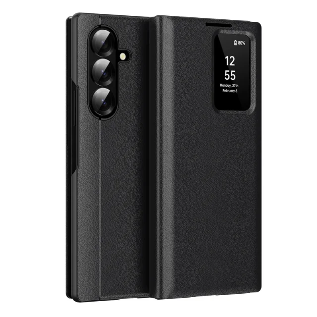 کیف مشکی Flip ic گلکسی Z Fold 8 Ultra؛ پوشش کلاسوری با پنجره نمایش