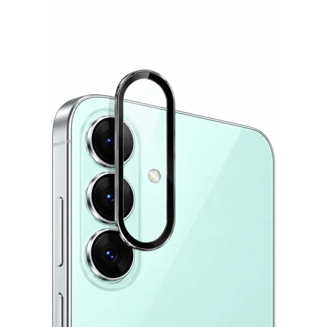 محافظ لنز رینگی مشکی Galaxy S26 FE؛ نمای شیشه محافظ و جای‌گیری روی دوربین گوشی
