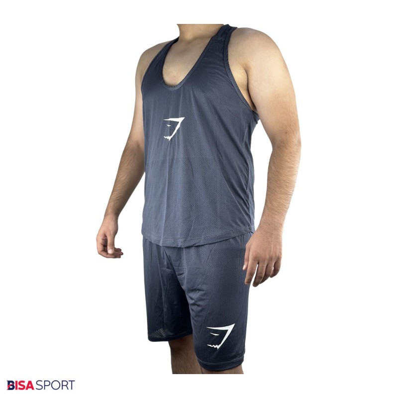 ست رکابی و شلوارک ورزشی مردانه جیم شارک مدل GS3 طوسی