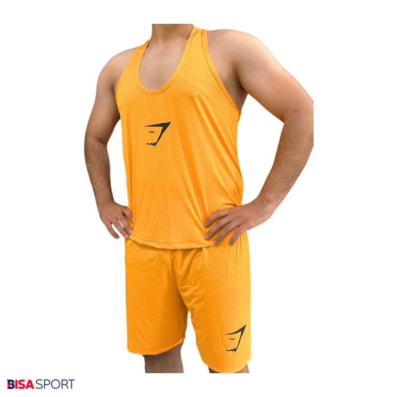 ست رکابی و شلوارک ورزشی مردانه جیم شارک مدل GS1 زرد