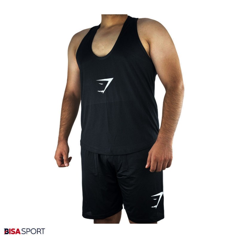 ست رکابی و شلوارک ورزشی مردانه جیم شارک مدل GS2 مشکی