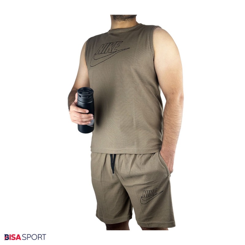 ست تاپ شلوارک بیسکوئیتی مردانه NIKE قهوه ای