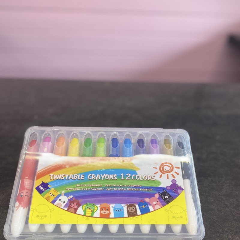 مداد شمعی پیچی غلاف دار ۱۲ رنگ‌