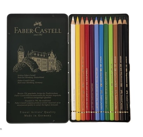 مداد رنگی فابر کاستل مدل پلی کروم جعبه فلز ۱۲ رنگ