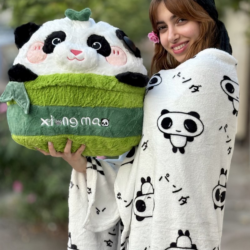 پتو بالشتی پاندا با پتوی طرحدار
