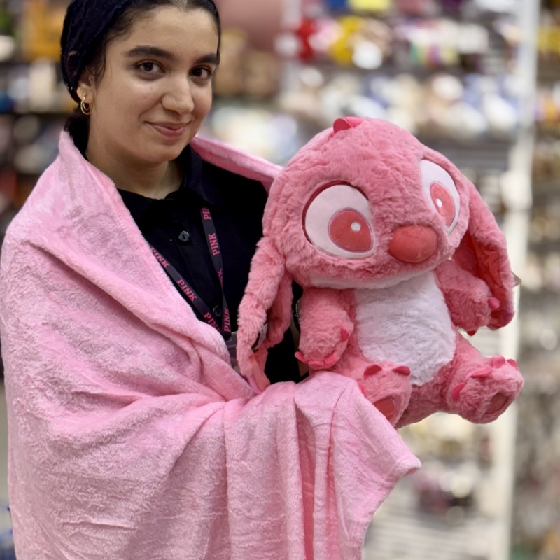 پتو بالشتی عروسک استیچ صورتی