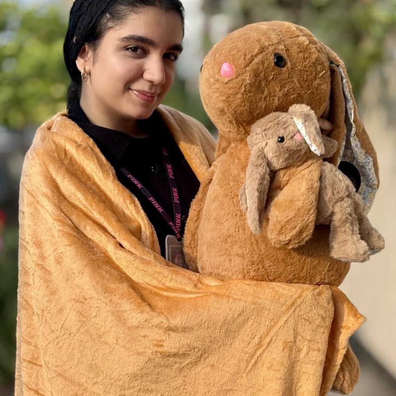 پتو بالشتی خرگوش عروسک به دست