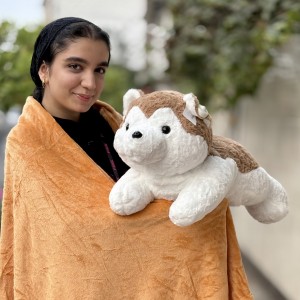 پتو بالشتی سگ خوابیده کرم قهوه‌ای