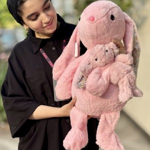 پتو بالشتی خرگوش صورتی عروسک به دست