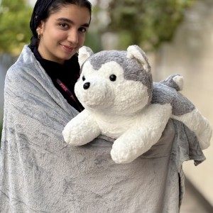 پتو بالشتی سگ نشسته طوسی