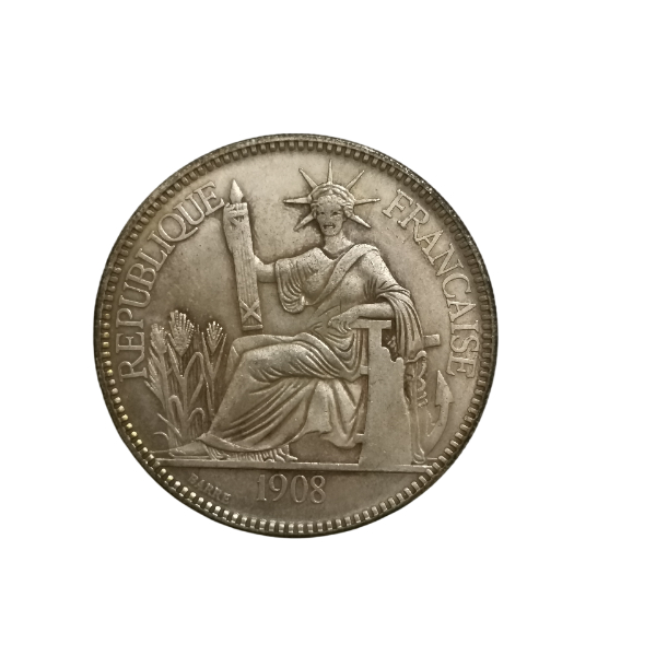 سکه پیاستر هندو چین فرانسه 1908 میلادی