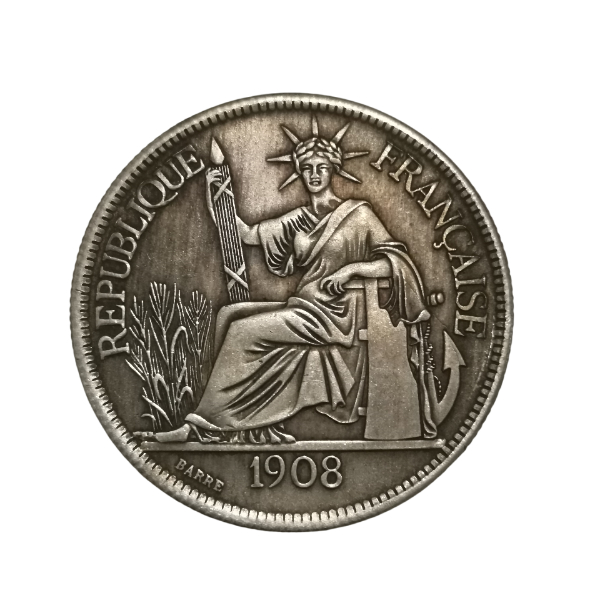 سکه پیاستر هندو چین فرانسه 1908 میلادی