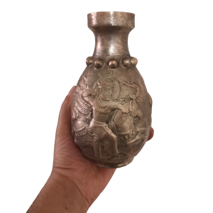 گلدان شاپور ساسانی نقش شکار مس ابکاری نقره