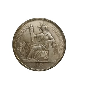 سکه پیاستر هندو چین فرانسه 1908 میلادی