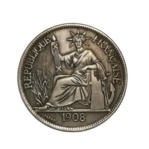 سکه پیاستر هندو چین فرانسه 1908 میلادی