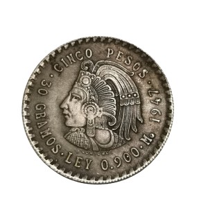 سکه 5 پزو مکزیک 1947 میلادی