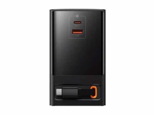 شارژر دیواری و آداپتور برق سوپر فست شارژ 65 وات با کابل تایپ سی جمع شونده بیسوس Baseus Gan5 Pro Digital Power Strip PSLR000001