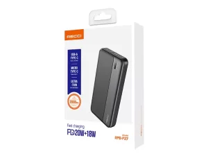 پاوربانک 20000 فست‌شارژ رسی RECCI RPB-P27 20000mAh Power Bank