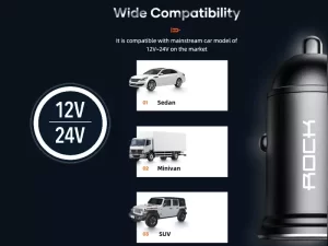 شارژر فندکی سریع دو پورت یو اس بی راک ROCK H11 4.8A 24W Mini Dual USB Car Charger