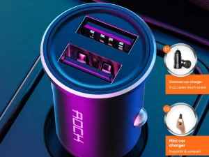 شارژر فندکی سریع دو پورت یو اس بی راک ROCK H11 4.8A 24W Mini Dual USB Car Charger