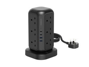 چند راهی 12 سوکت، 2 یواس بی، 2 تایپ سی و 1 شارژر بی سیم پاورولوژی Powerology 12 Socket Multi-Port Tower Hub PWCUQC013