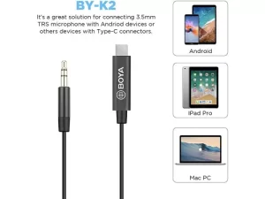 مبدل میکرفون بویا BOYA by-K2 3.5mm TRS Male to Type-C Male Audio Adapter Cable