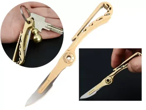 چاقو آنباکسینگ برنجی تاشو قابل آویز از دسته کلید Brass key chain knife sharp utility knife portable