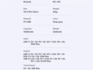 پاور بانک تایپ سی و یو اس بی 33 وات 10000 مک دودو Mcdodo MC-453 Light Interaction Digital Display Power Bank