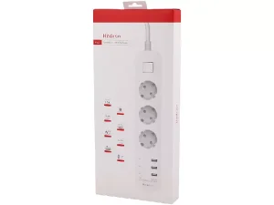 چند راهی برق ارت دار سه سوکت و سه یو اس بی هادرون Hadron P323 3 AC Outlets 3 USB Power Strip