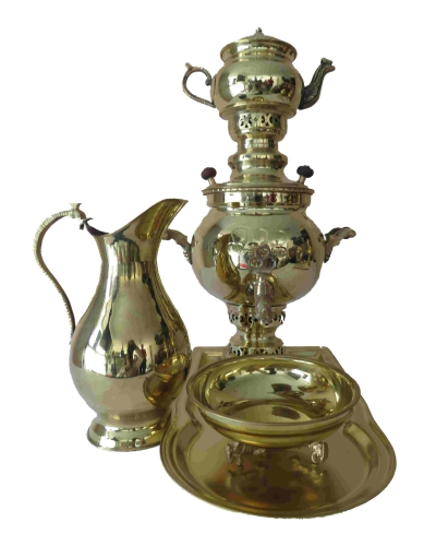 سماور ذغالی 3 لیتری برنجی با سرویس کامل