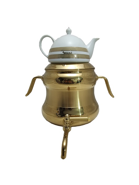 کتری و قوری نزاز 3036 سایه طلایی قوری چینی دسته عصایی