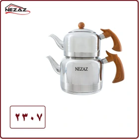 کتری و قوری 2/5 لیترلوله دار طرح چوب تمام استیل (NEZAZ) کد 2307