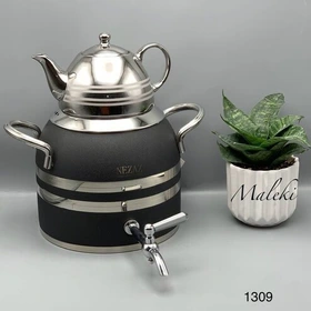 کتری و قوری 5لیترطرح ترک مشکی قوری کروم (NEZAZ) کد 2602