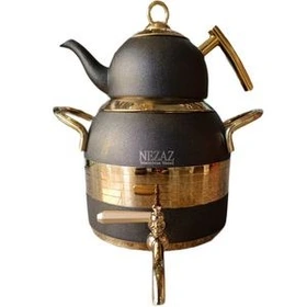 کتری و قوری 5 لیترطرح ترک مشکی طلایی قوری استیل (NEZAZ) کد 2605
