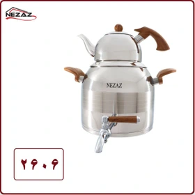 کتری و قوری 5 لیترطرح ترک دسته چوبی قوری استیل (NEZAZ) کد 2606