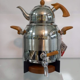 کتری و قوری 5 لیترطرح ترک دسته چوبی قوری استیل وارمردار(NEZAZ) کد 2608