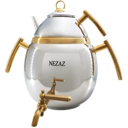 کتری و قوری 6 لیتر تخم مرغی دسته طلایی تمام استیل (NEZAZ) کد 4033