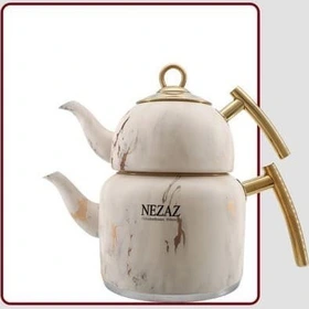 کتری و قوری 2/5 لیتر کاغذ دیواری دسته استیل طلایی  (NEZAZ) کد 5014