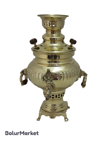 سماور زغالی برنجی ۳ لیتر مدل عدسی آینه ریز