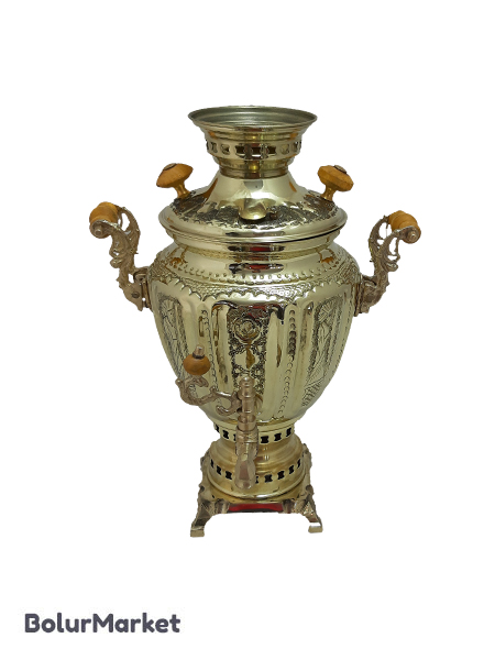 سماور ذغالی برنجی زرد ۵ لیتر مدل بادامی