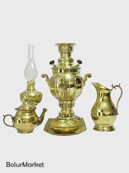 سرویس سماور زغالی ترکدار طلایی ۱/۵ لیتر