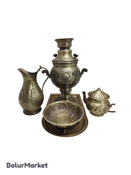 سرویس سماورذغالی انتیک شیر وخورشید توپی۴لیتری