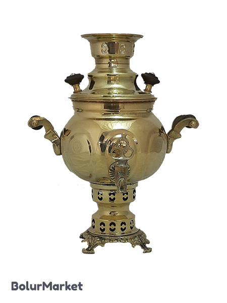 سماور زغالی برنجی زرد ا لیتر مدل آینه