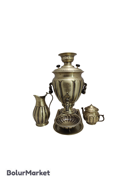 سرویس سماور ذغالی انتیک مدل استوانه نارگیل ۱۰لیتر