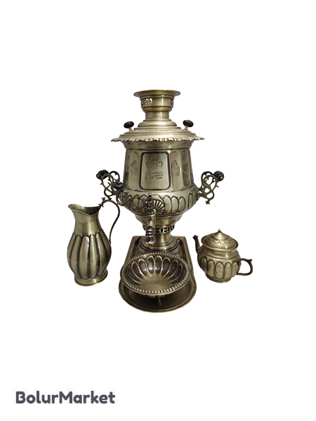 سرویس سماورذغالی انتیک مدل نگین لب ریخته تانکی ۱۲لیتر