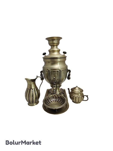 سرویس سماور ذغالی انتیک مدل استوانه اینه ۱۰ لیتر