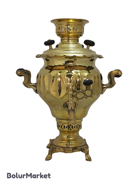 سماور ذغالی برنجی زرد ۴ لیتر مدل هشتی