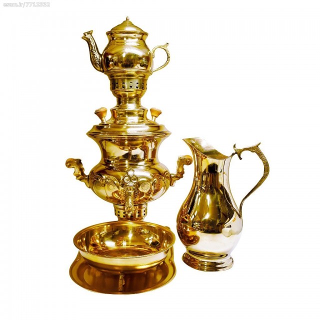 سرویس سماور زغالی برنجی طرح عدسی